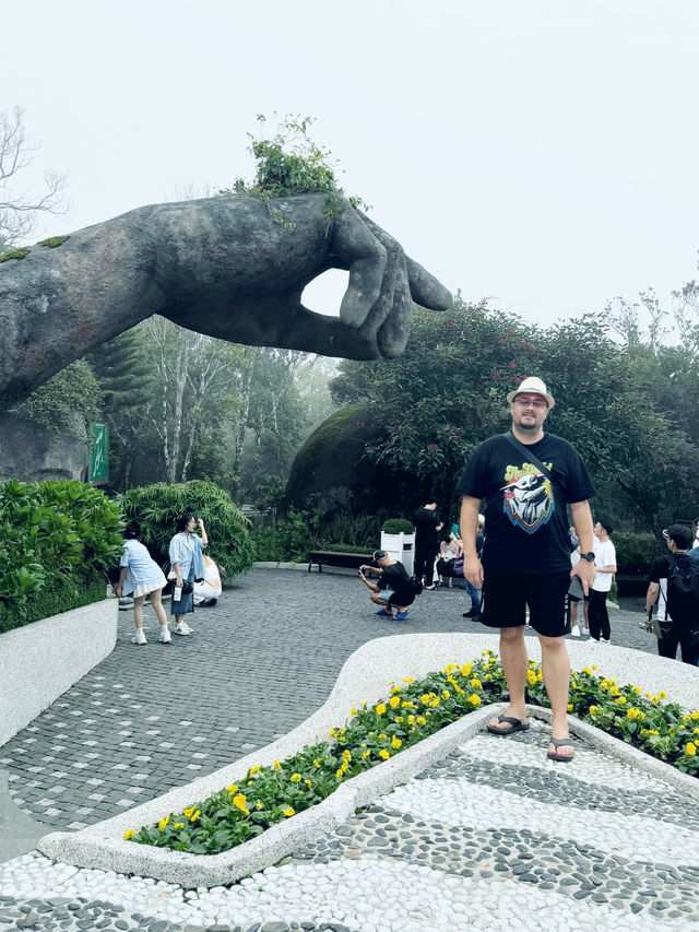 Misty weather didn't stop us from seeing the beauty of the Golden Hand Bridge in Danang 😍