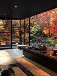京都的虹夕諾雅，窗外是紅葉，窗內是人間。
