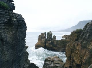 Driving through New Zealand's South Island - Pancake Rocks.