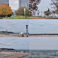煙台濱海廣場觀賞秋天的大海。