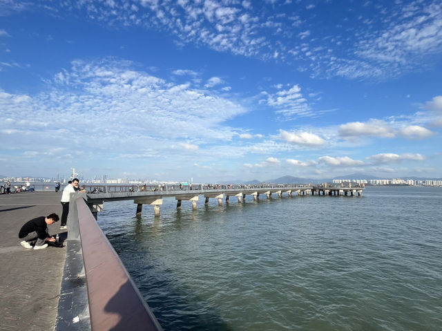 深圳南山區著名海濱路景點：南深圳灣公園，適合拍照打卡親子觀光旅遊。  
