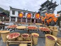 Sun-Drying Harvest Scenery in Jiangwan Ancient Town