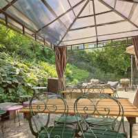 spacious cafe with outdoor tables