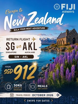 S$912 FLASH SALE to New Zealand Roundtrip from Singapore! 🌏✈️