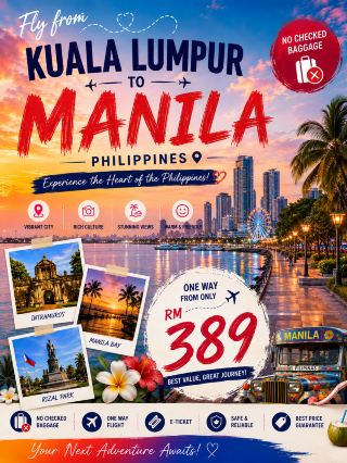 КУАЛА-ЛУМПУР → МАНИЛА | В ОДНУ СТОРОНУ ОТ RM389!