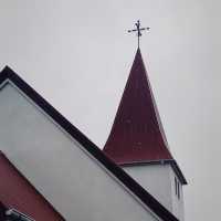 Diamond Beach with Red Church