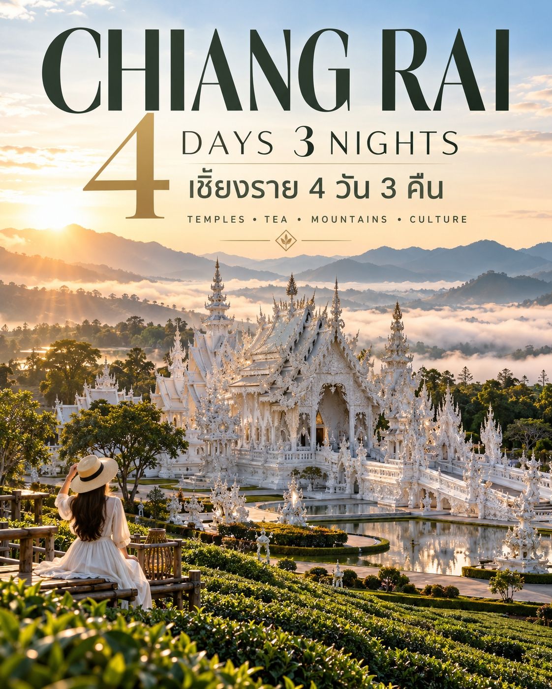 🤍 เชียงราย 4 วัน 3 คืน — เมืองเหนือที่ไม่ได้มีแค่วัด แต่มีทั้งภูเขา ไร่ชา และสามเหลี่ยมทองคำ