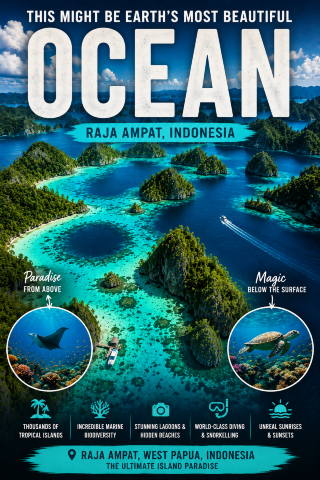 💙Raja Ampat, Indonesia — Limestone Islands Rising From Electric-Blue Water🌊