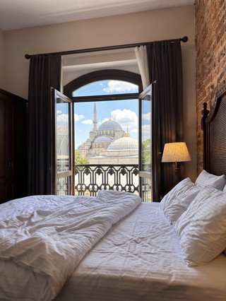 Istanbul! A Balcony with a Front-Row View of the Mosque.