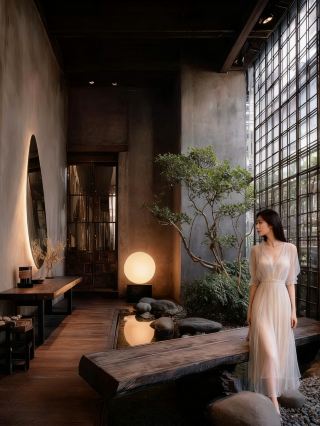 A stunning wabi-sabi Zen space, an artistic realm tranquil to the bone
