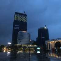 Skanderbeg Square at night in Tirana