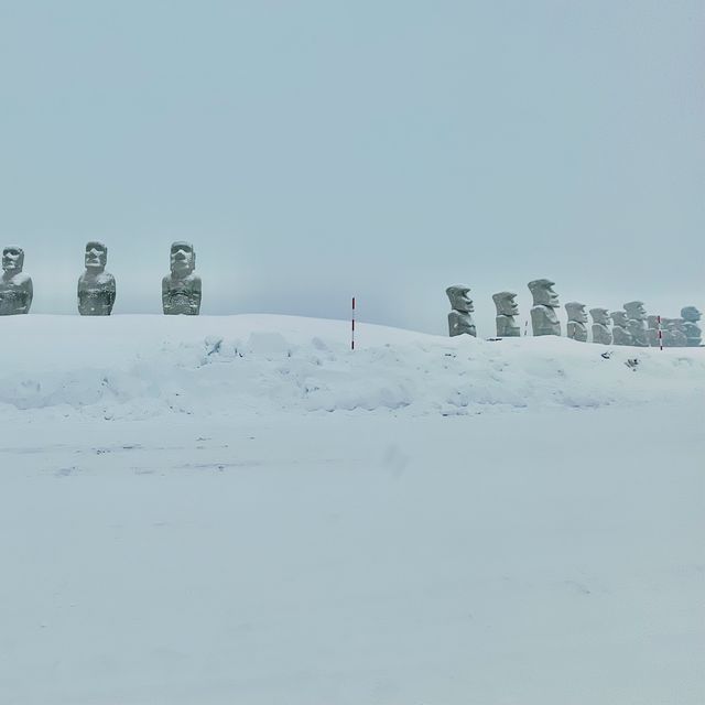 激レア！雪の中のモアイ像