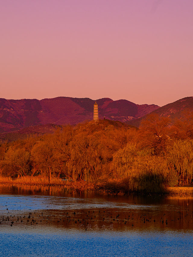 1204頤和園日出，西山橘紅像七彩丹霞
