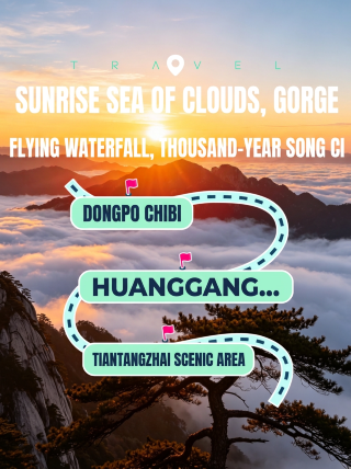 Sunrise over the sea of clouds, canyon waterfalls, and a millennium of Song poetry|Two-day cultural and scenic tour in Huanggang