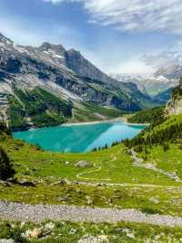 A secret Swiss lake that looks like a fantasy movie set.