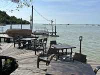 Cafe with scenic lake view 
