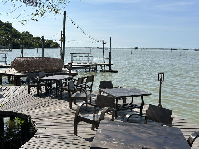 Cafe with scenic lake view 