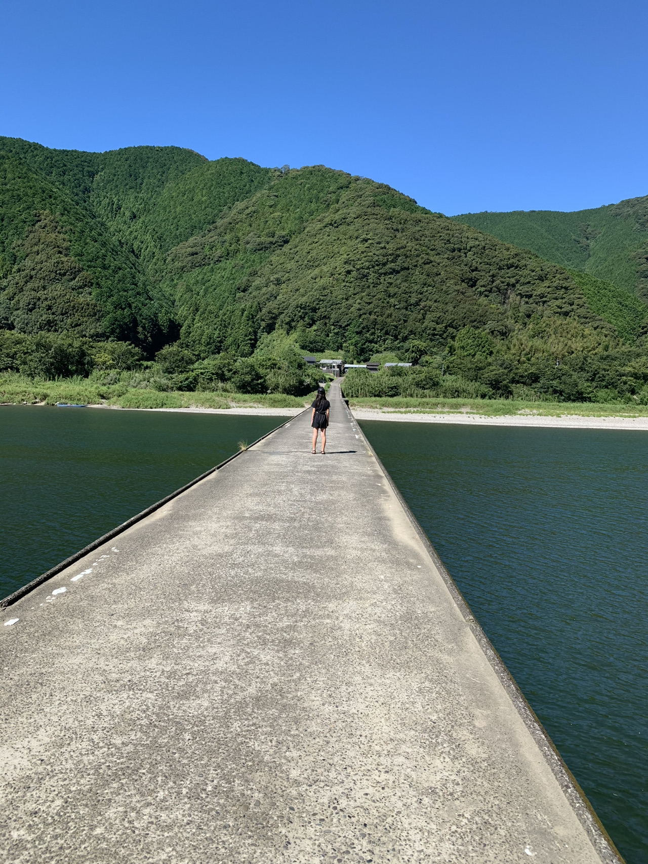 A submersible bridge on the Shimanto River that looks like something out of a Ghibli film.