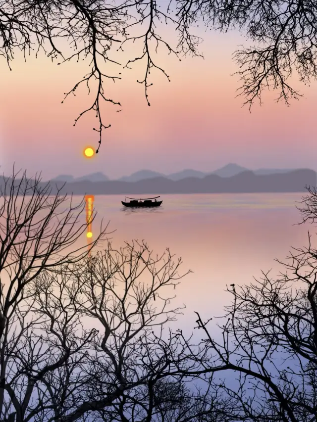 Just today, the stunning pink sunrise at West Lake in Hangzhou