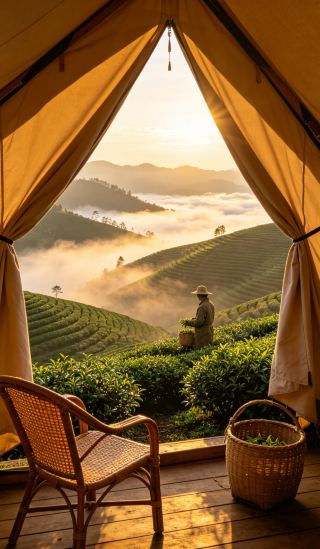 秦嶺の15張のテント：窓を開ければ雲海が広がり、茶摘みと炒茶で春の味わいを楽しむ