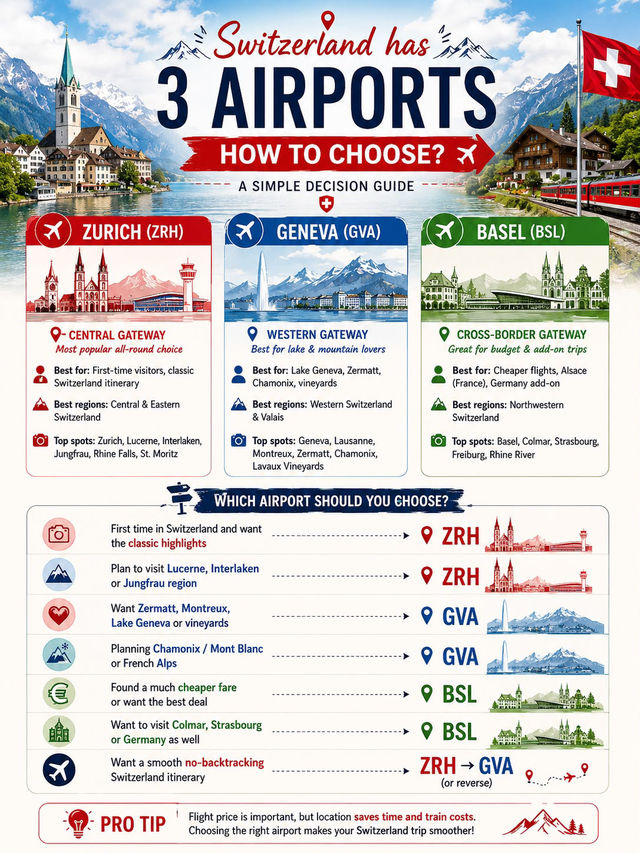 Switzerland has 3 airports… but which one should you fly into? ✈️🇨🇭