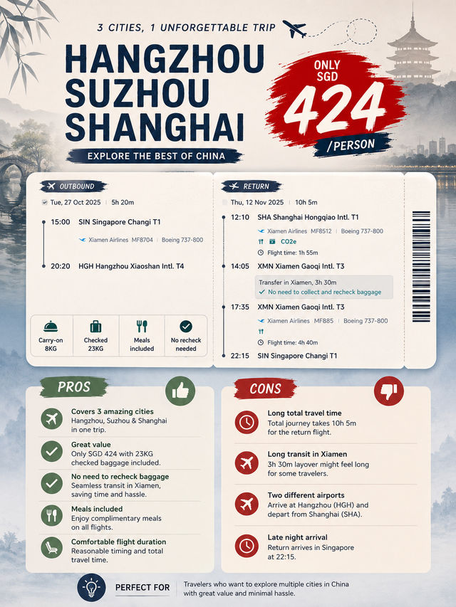 3 Cities in China for Only SGD 424!! ✈️🇨🇳