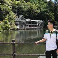 金鱗湖欣賞由布岳、湖泊、水上鳥居美麗景色