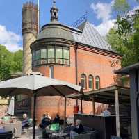 spacious cafe with outdoor tables