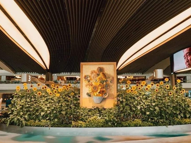 Changi airport sunflower decor 