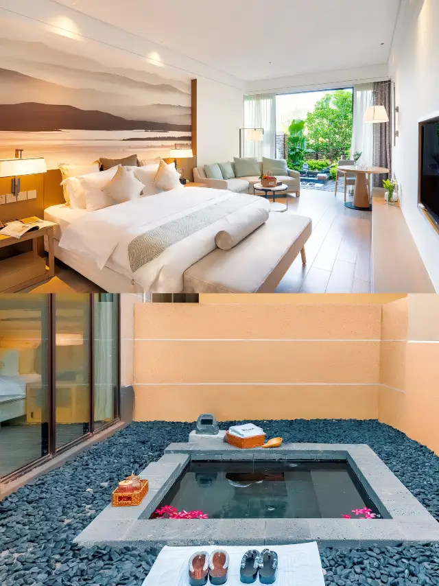 각 방마다 개인 온천이 있는 일본식 온천 재산이 화주 산속에 숨어 있습니다