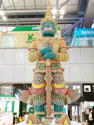 Go see all 12 giant statues at Suvarnabhumi Airport.