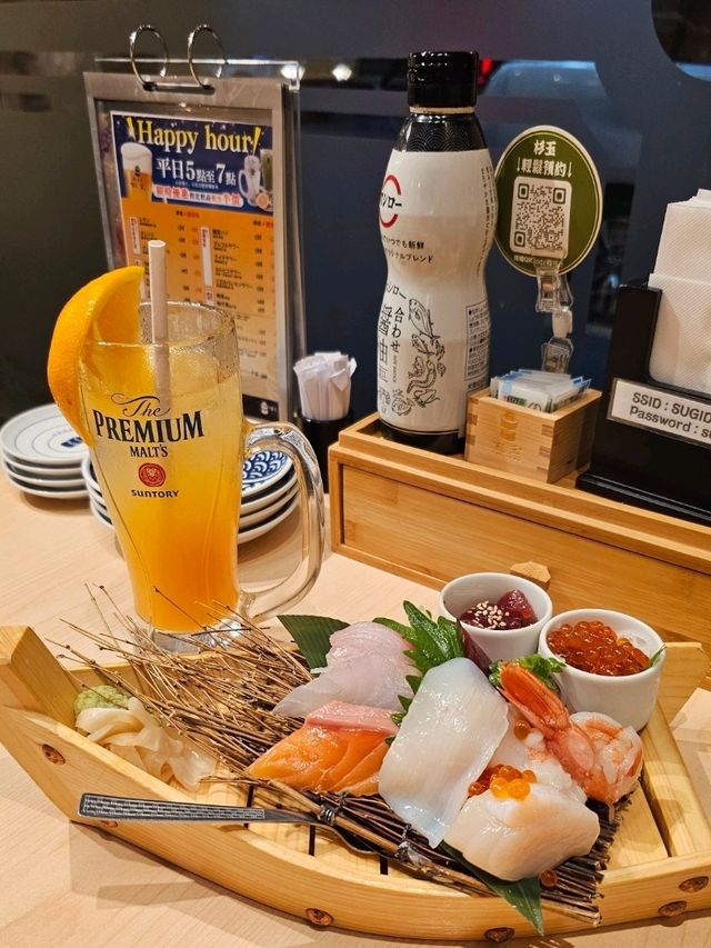 大眾壽司居酒屋，高質刺身，5至7點仲有飲品特價