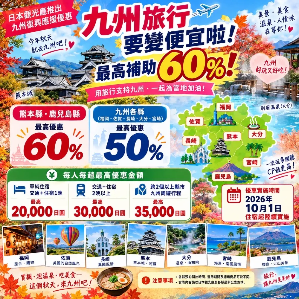 🔥규슈 여행을 최대 60% 할인된 가격으로 즐겨보세요! 이온 백화점에서 쇼핑 시 추가 5% 할인 혜택도 누리세요!