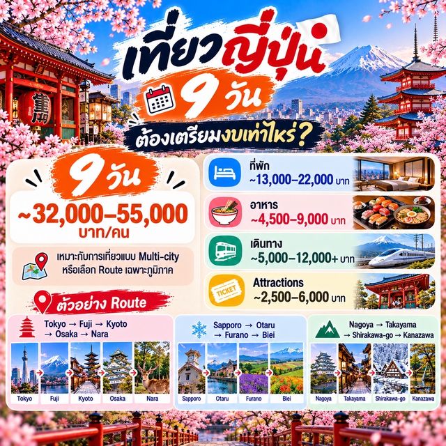 🇯🇵 เที่ยวญี่ปุ่น 3 / 5 / 7 / 9 วัน ต้องเตรียมงบเท่าไหร่? 🇯🇵 เที่ยวญี่ปุ่น 3 / 5 / 7 / 9 วัน ต้องเตรียมงบเท่าไหร่?