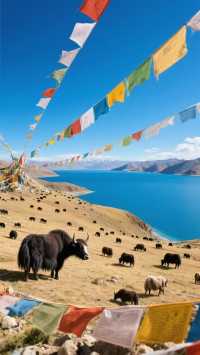 湖水藍如寶石,這片草原藏著被神眷顧的秋天