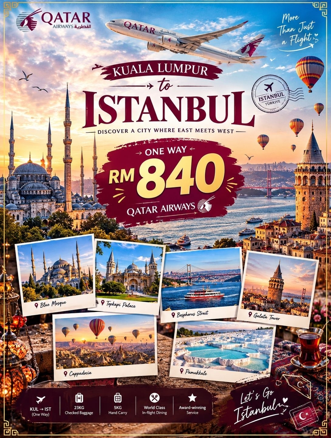 🇹🇷✈️ 吉隆坡 → 伊斯坦堡 單程票價 840 馬幣起 | 卡達航空
