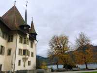 The small town of Spiez, Switzerland: met in the rainy morning