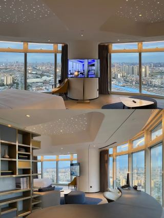 A high-tech hotel with a starry sky suite
