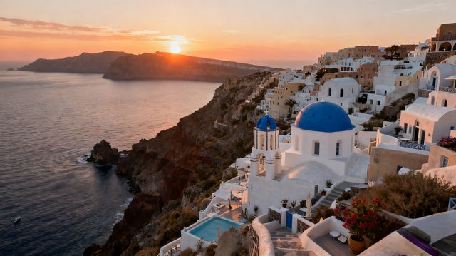 在聖托里尼藍白秘境，把日落和浪漫焊在鏡頭裡～