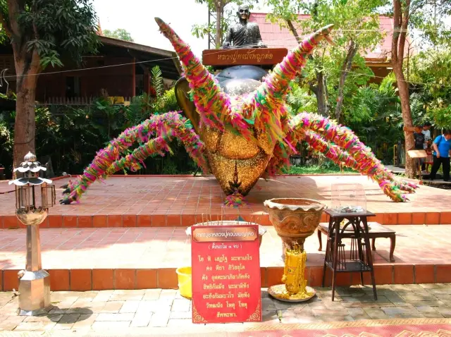 Coordinates for paying respects to Luang Pu Khong sitting on the Phaya Tor at Wat Khae, Suphanburi