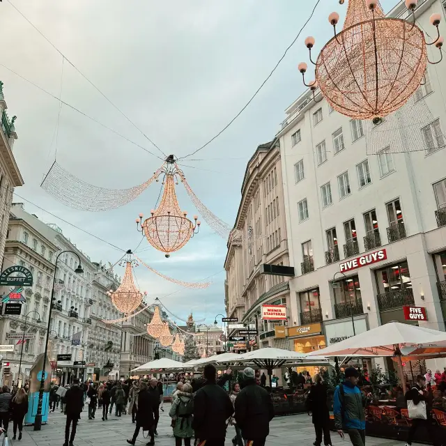 Christmas lit up Vienna old town square