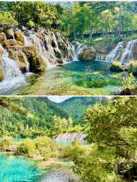 【四川】九寨溝之鏡海、雙龍海、雙龍海瀑布：翠藍若碧的湖水、氣勢磅礴的瀑布