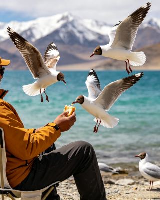 中国で最も美しい国境線で、国境を越えて飛ぶ鳥を見る