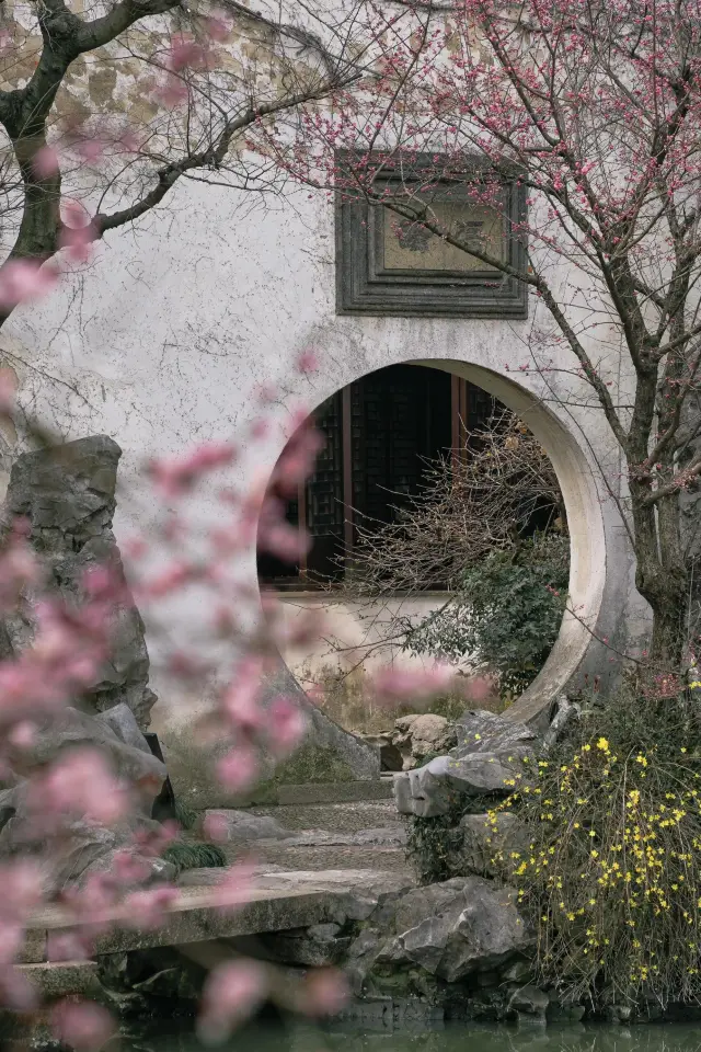 Searching for plum blossoms in Keyuan Garden, the iron-boned red may be distant, but the subtle fragrance still dyes the spring clothes