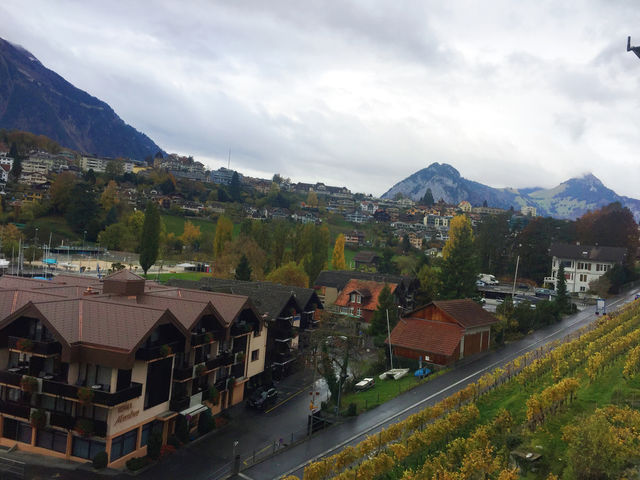 The small town of Spiez, Switzerland: met in the rainy morning