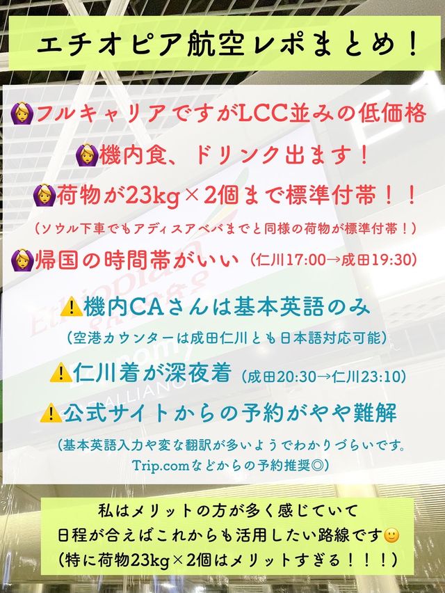 【搭乗レポ】成田ー仁川 エチオピア航空搭乗レポ✈️