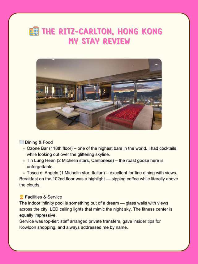 🏨 The Ritz-Carlton, Hong Kong – Sky-High Luxury