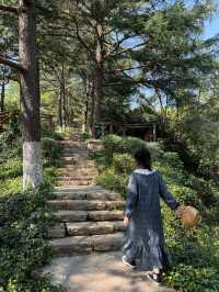 帶孩子在植物園裏撿「垃圾」。