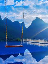 The most serene and beautiful sunset pool experience in Yangshuo