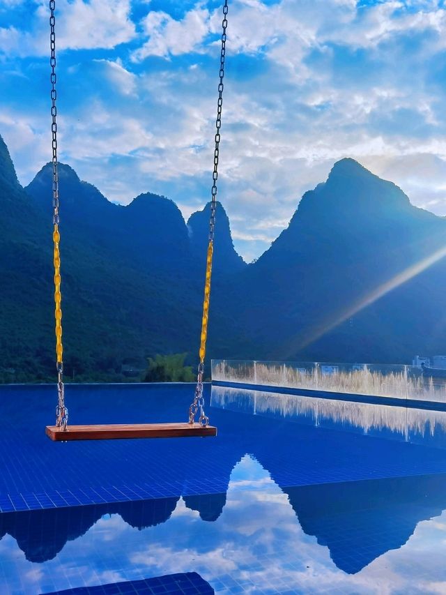 The most serene and beautiful sunset pool experience in Yangshuo